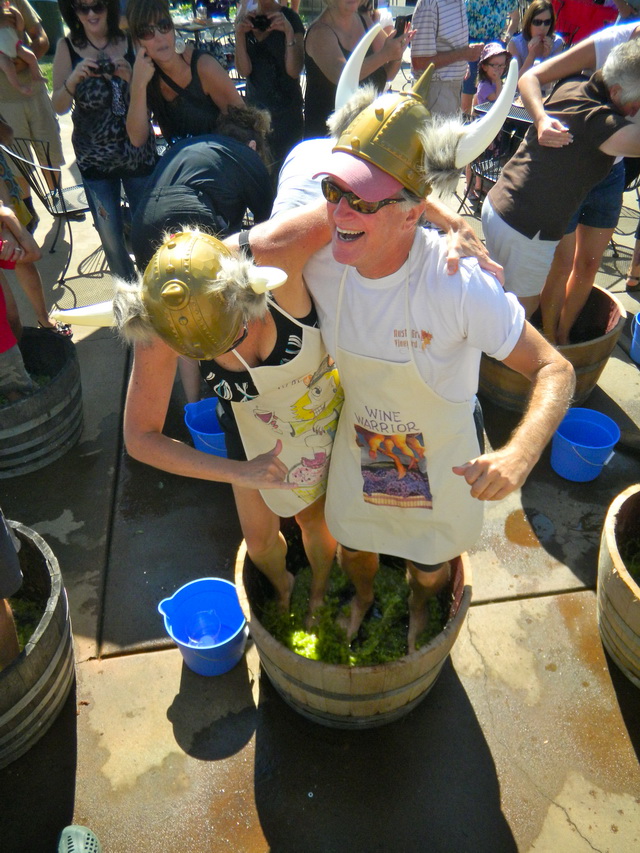The team 'Wine Warriors' started stomping race.